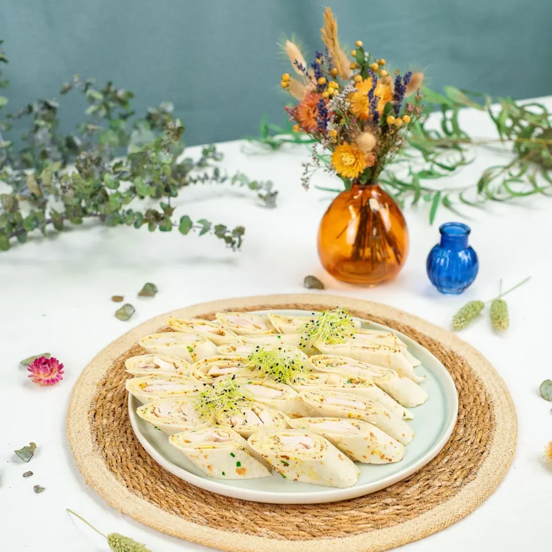 Plateau de 20 wraps poulet, crudité, crème moutarde à l’ancienne